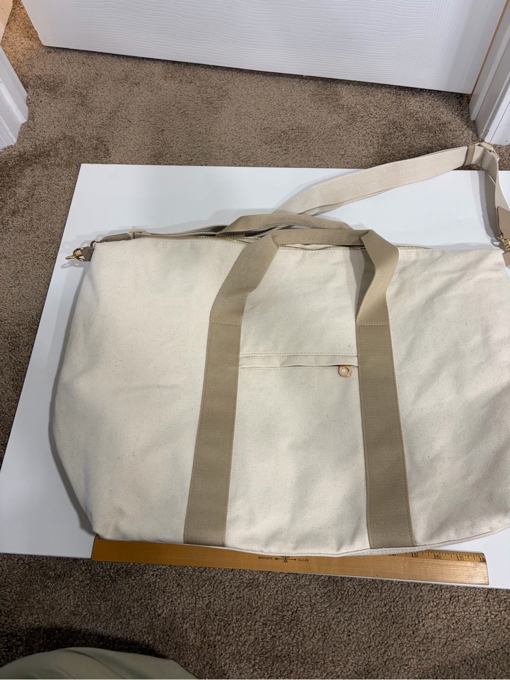Target Canvas Travel Duffel in Cream and Tan